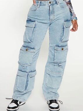 Light Wash Cargo Denim Pants